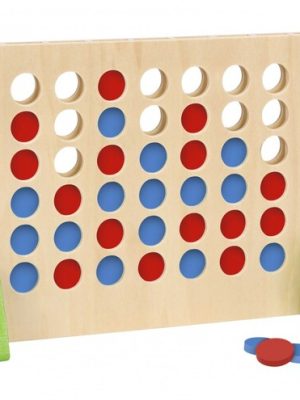 Ξύλινο επιτραπέζιο "Σκορ 4" από την Tooky toy. Πόσο καλός είσαι στην τετράλιζα; Ρίξε τις μάρκες σου στις σχισμές με τέτοιον τρόπο ώστε να σχηματίσεις τετράδες οριζόντια, κάθετα ή διαγώνια.
