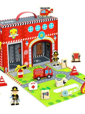 Tooky Toy - Σταθμός πυροσβεστικής με ξύλινες φιγούρες