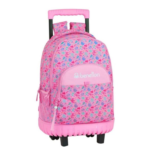 Safta – Τσάντα πλάτης Δημοτικού με trolley Benetton “Pink Roses”