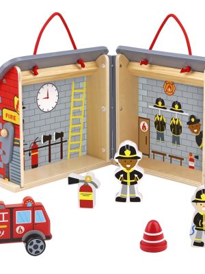 Tooky Toy - Ξύλινο βαλιτσάκι "Πυροσβεστικός σταθμός"